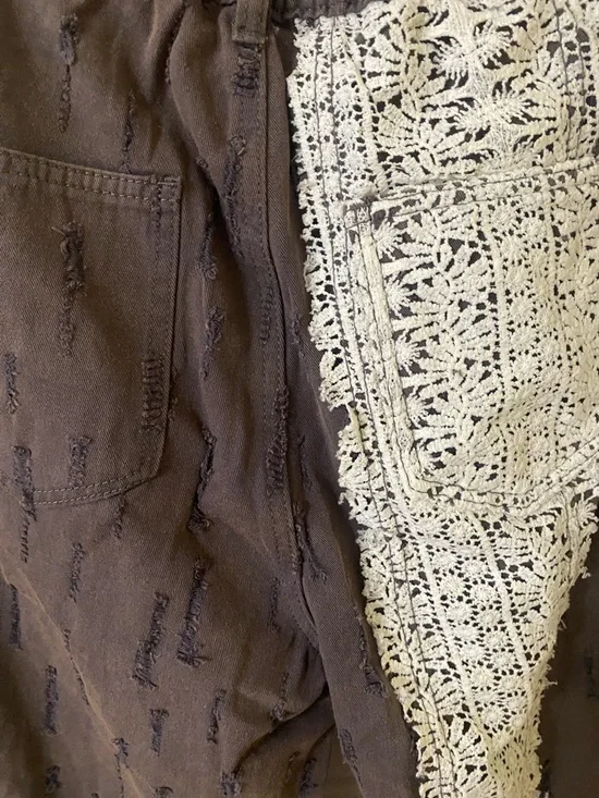 POL Patchwork Lace Cargo Pants Boho Cottagecore Brown Size S 100% Cotton - Picture 7 of 7